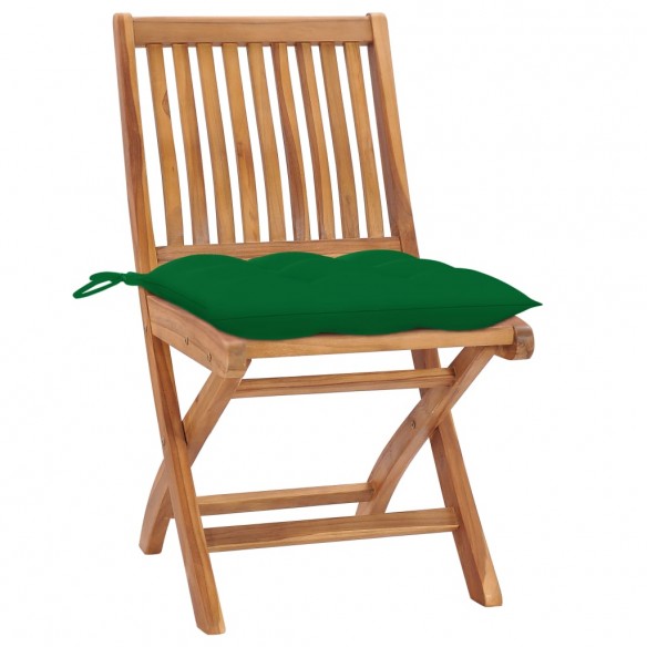 Chaises de jardin 2 pcs avec coussins vert Bois de teck massif