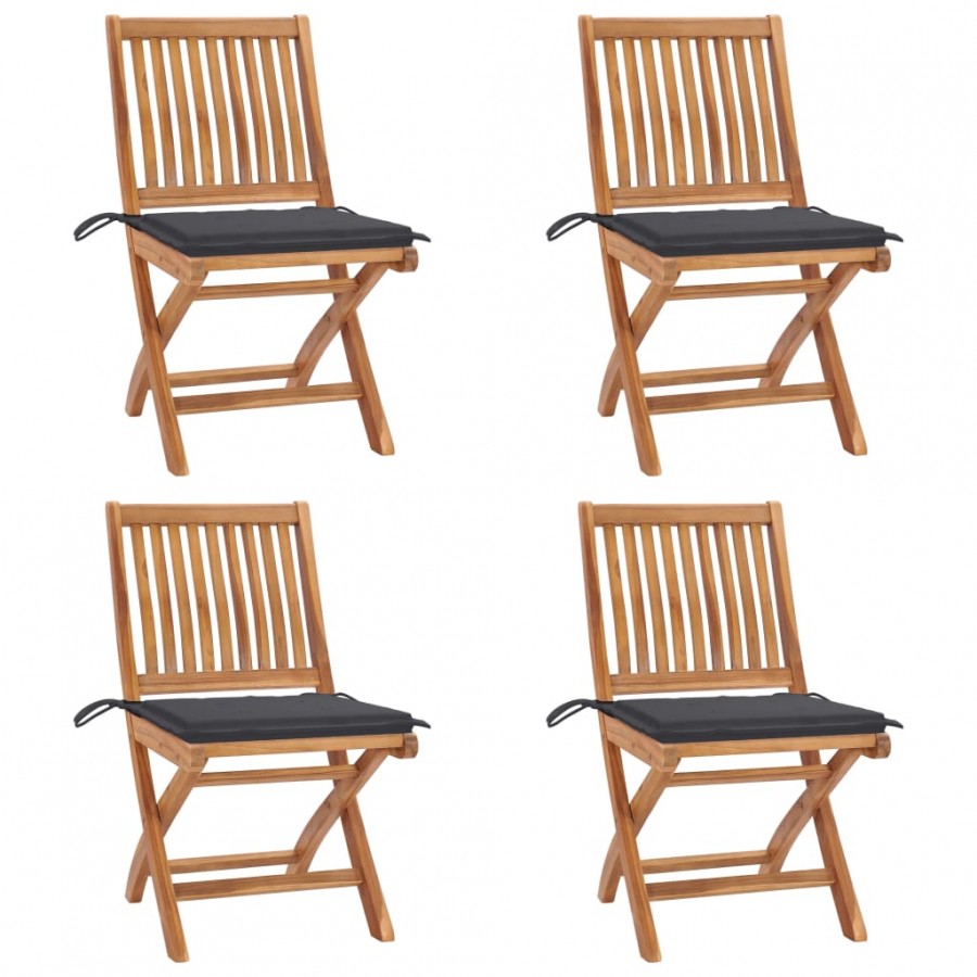 Chaises pliables de jardin avec coussins 4 pcs Teck solide