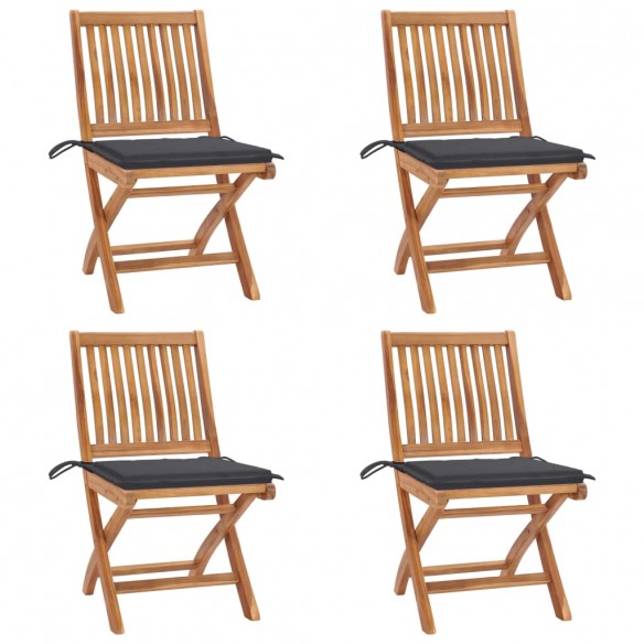 Chaises pliables de jardin avec coussins 4 pcs Teck solide