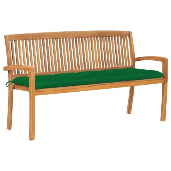 Banc de jardin empilable et coussin 159 cm Bois de teck massif