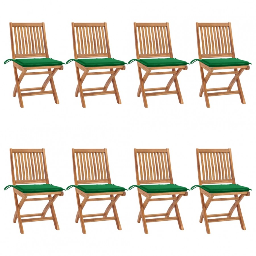 Chaises pliables de jardin avec coussins 8 pcs Teck solide