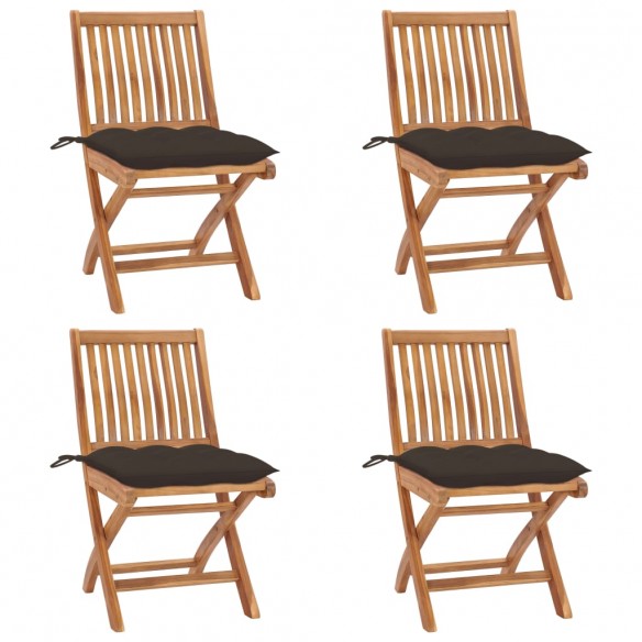 Chaises pliables de jardin avec coussins 4 pcs Teck solide