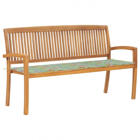 Banc de jardin empilable et coussin 159 cm Bois de teck massif