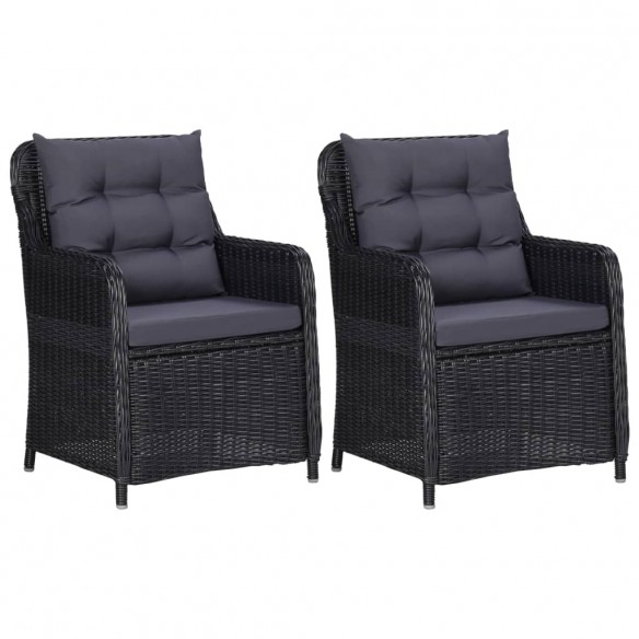 Chaises de jardin 2 pcs avec coussins Résine tressée Noir