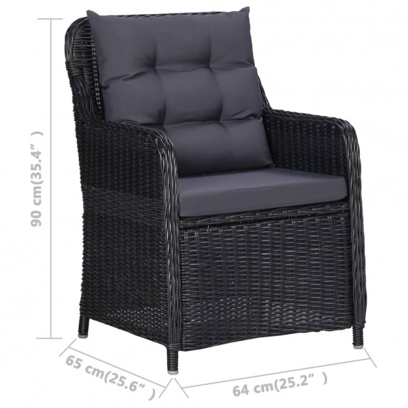 Chaises de jardin 2 pcs avec coussins Résine tressée Noir