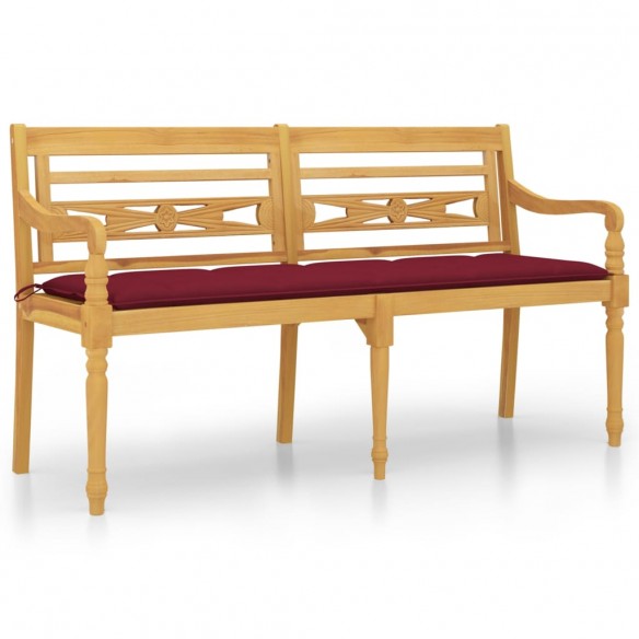 Banc Batavia avec coussin rouge bordeaux 150cm Bois teck massif