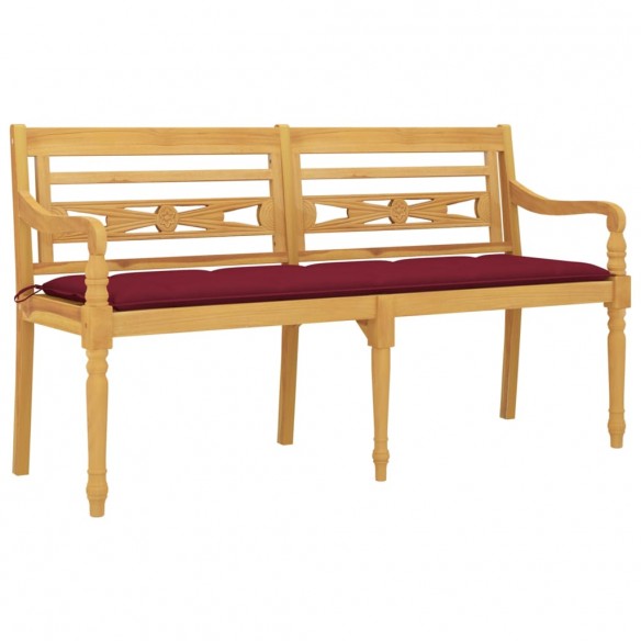 Banc Batavia avec coussin rouge bordeaux 150cm Bois teck massif