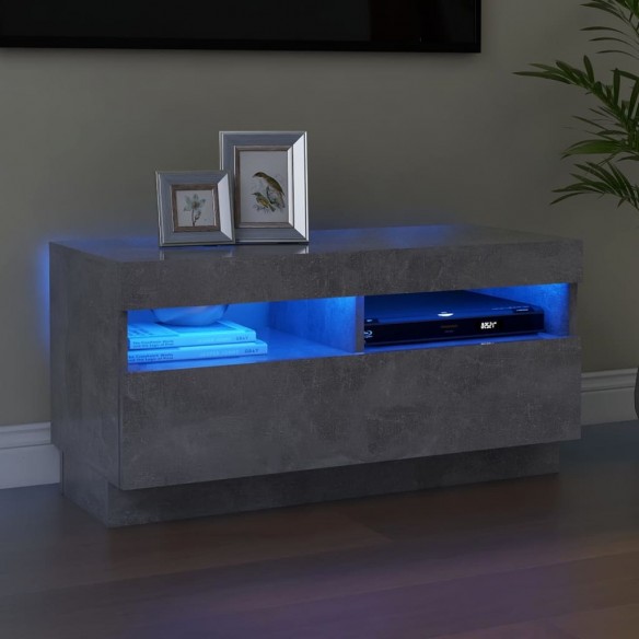 Meuble TV avec lumières LED gris béton 80x35x40 cm