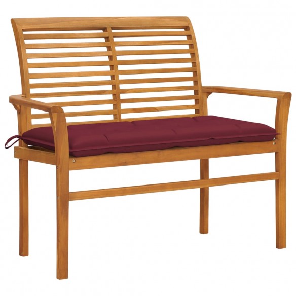 Banc de jardin avec coussin rouge bordeaux 112 cm Teck massif