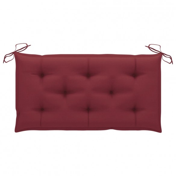 Banc de jardin avec coussin rouge bordeaux 112 cm Teck massif