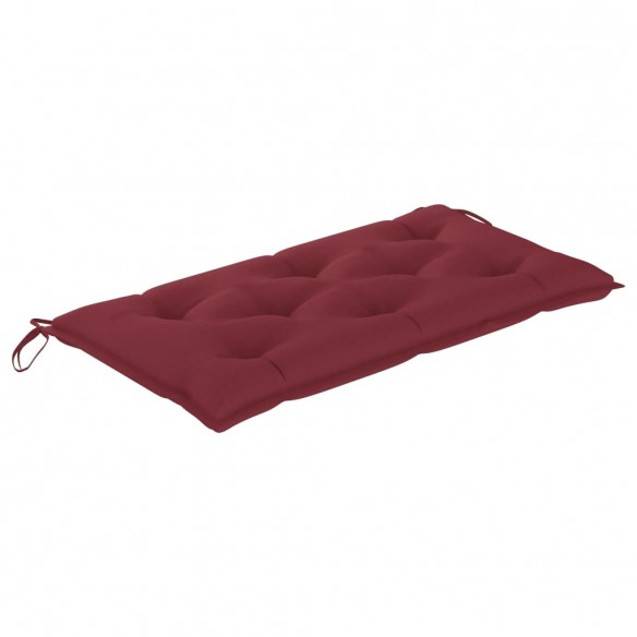 Banc de jardin avec coussin rouge bordeaux 112 cm Teck massif