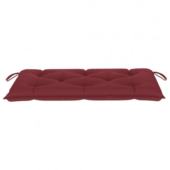 Banc de jardin avec coussin rouge bordeaux 112 cm Teck massif