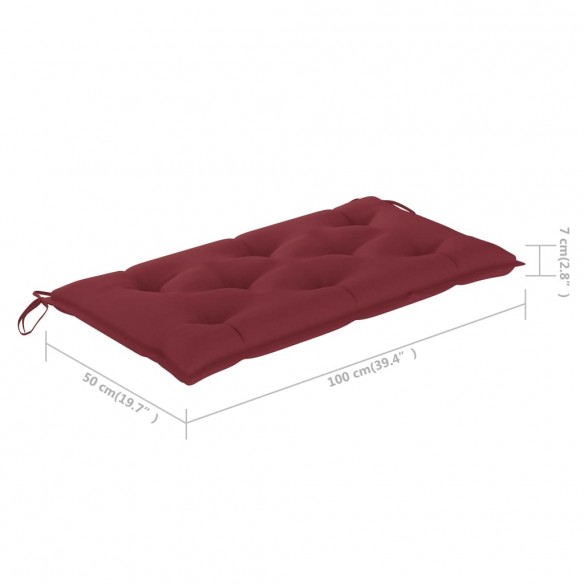 Banc de jardin avec coussin rouge bordeaux 112 cm Teck massif