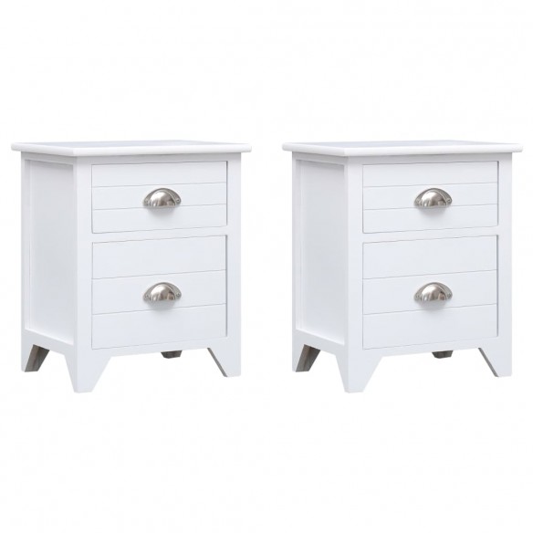 Table de chevet 2 pcs avec 2 tiroirs Blanc