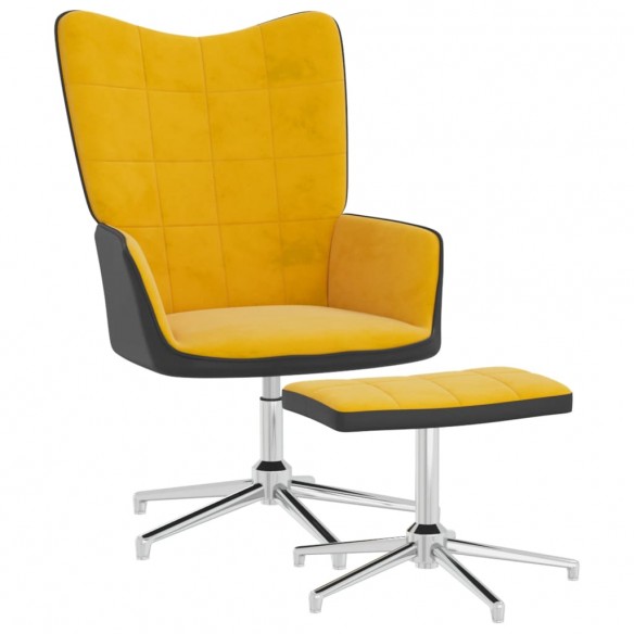 Chaise de détente et repose-pied Jaune moutarde Velours et PVC