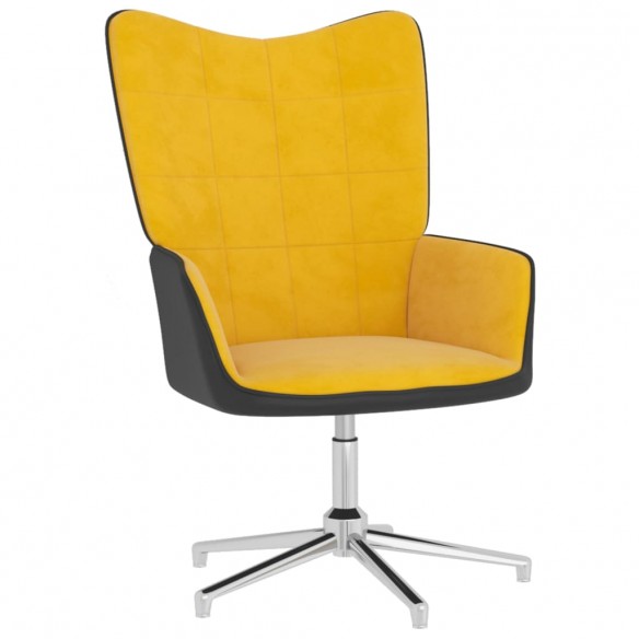 Chaise de détente et repose-pied Jaune moutarde Velours et PVC