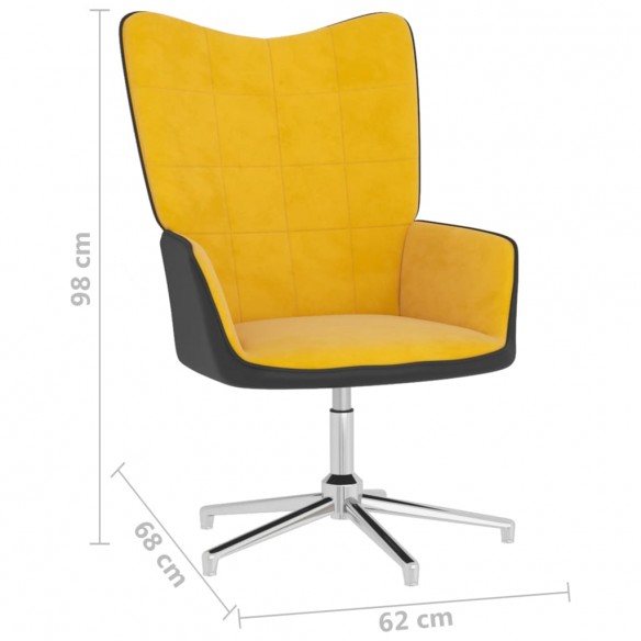 Chaise de détente et repose-pied Jaune moutarde Velours et PVC