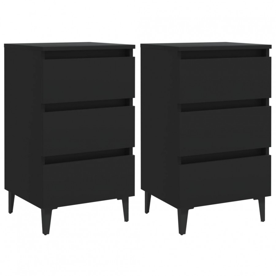 Tables de chevet avec pieds en métal 2 pcs Noir 40x35x69 cm