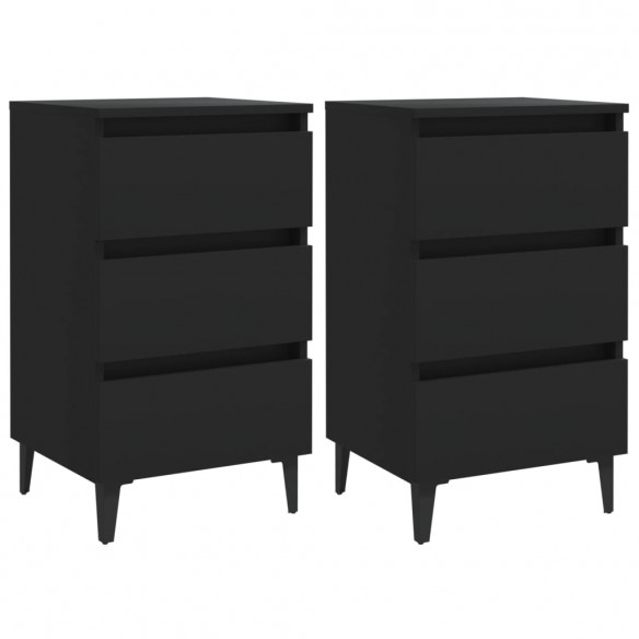 Tables de chevet avec pieds en métal 2 pcs Noir 40x35x69 cm