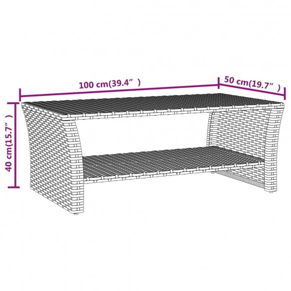 Table basse gris 100x50x40 cm résine tressée