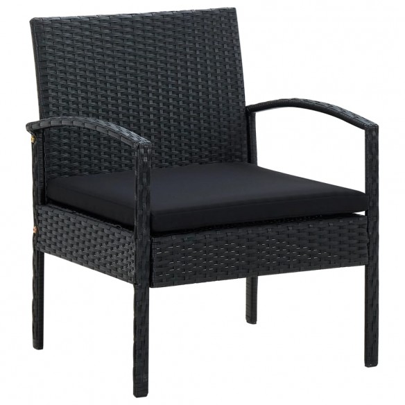 Chaise de jardin avec coussin Résine tressée Noir