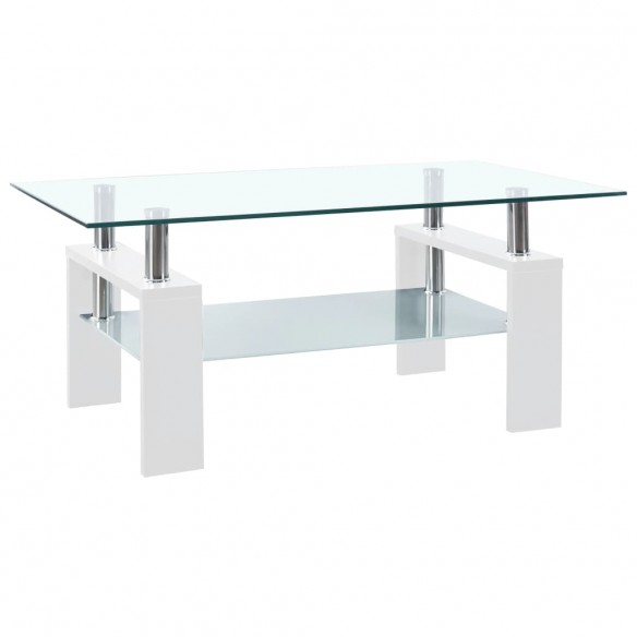 Table basse Blanc et transparent 95x55x40 cm Verre trempé