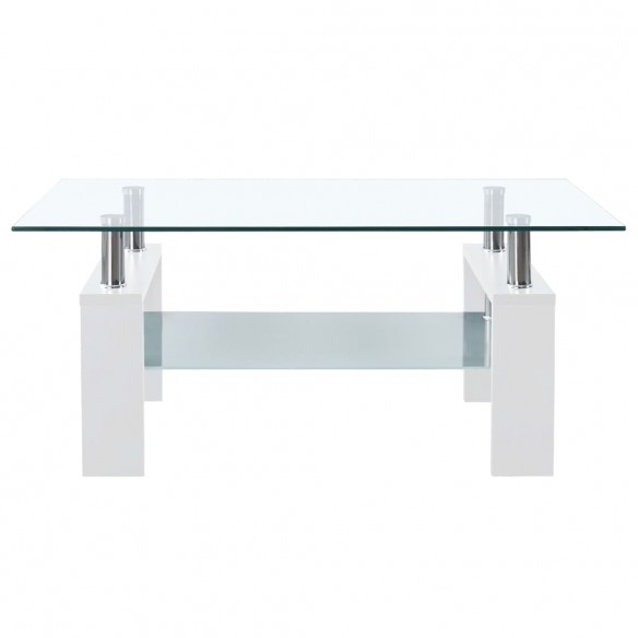 Table basse Blanc et transparent 95x55x40 cm Verre trempé