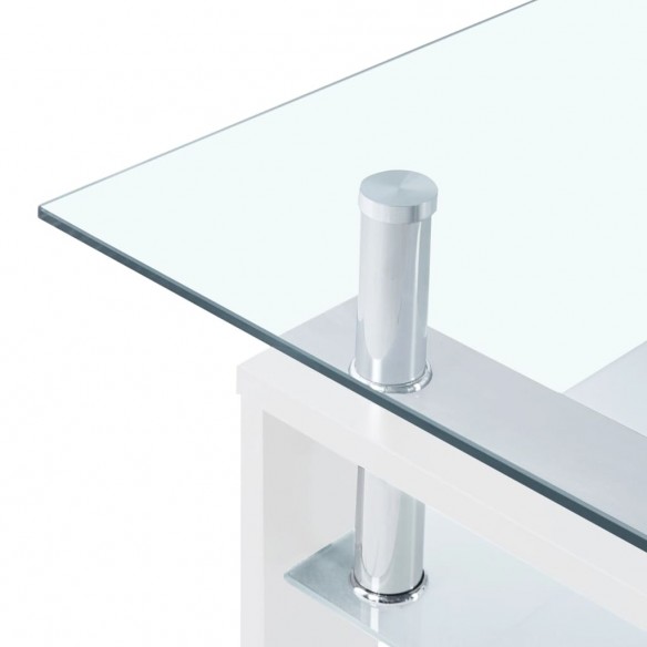 Table basse Blanc et transparent 95x55x40 cm Verre trempé