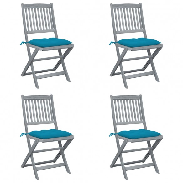 Chaises pliables d'extérieur 4 pcs avec coussins Bois d'acacia