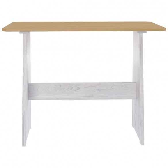 Table à manger avec banc Marron miel et blanc Pin solide