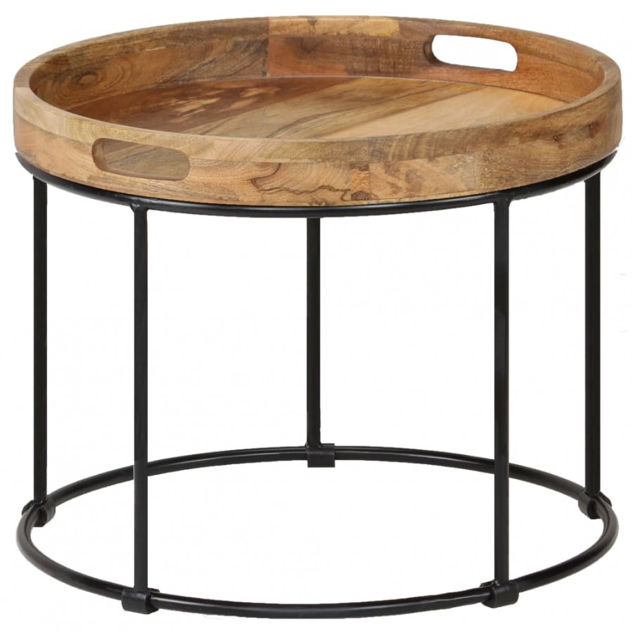 Table basse Bois de manguier massif et acier 50 x 40 cm