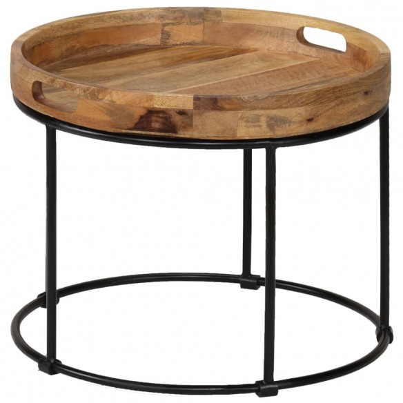 Table basse Bois de manguier massif et acier 50 x 40 cm