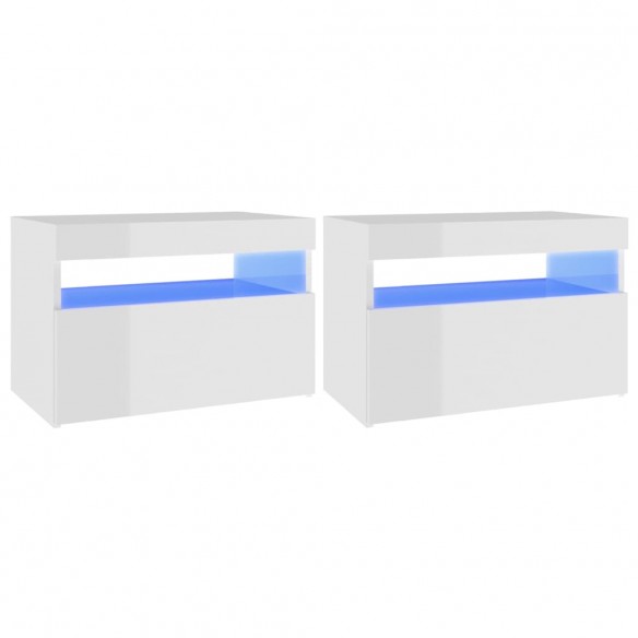 Tables de chevet lumières LED 2 pcs blanc brillant 60x35x40 cm