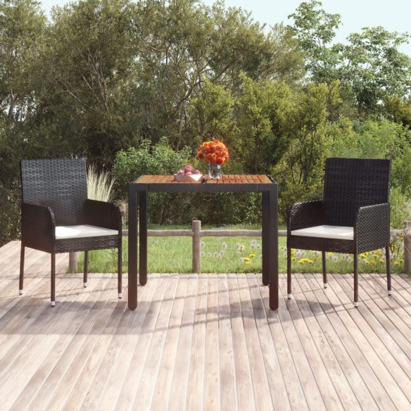 Table de jardin dessus en bois Noir 90x90x75 cm Résine tressée