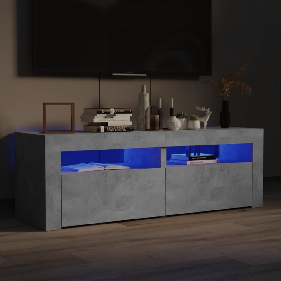 Meuble TV avec lumières LED gris béton 120x35x40 cm