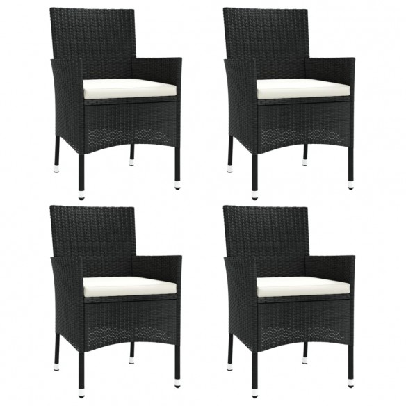 Chaises de jardin avec coussins 4 pcs Résine tressée Noir