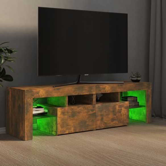 Meuble TV avec lumières LED Chêne fumé 140x36,5x40 cm