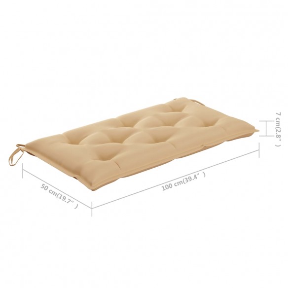 Banc de jardin avec coussin beige 112 cm Bois de teck massif