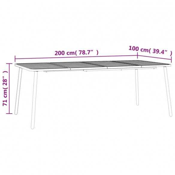 Table de jardin anthracite 200x100x71 cm acier