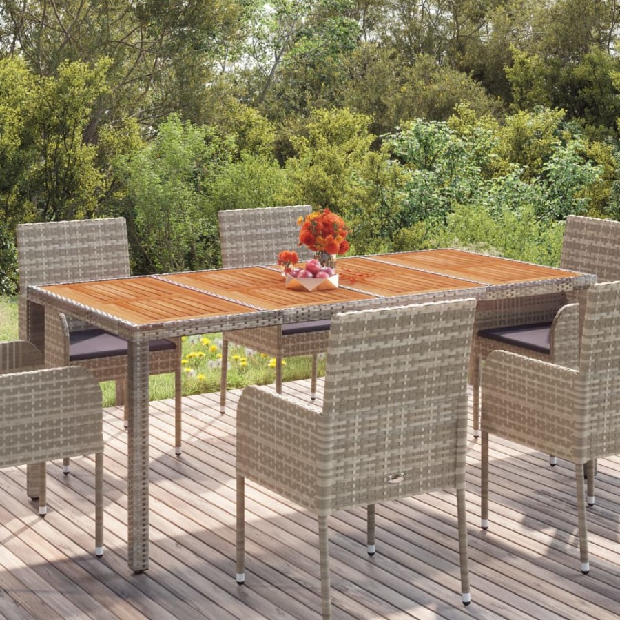 Table de jardin dessus en bois Gris 190x90x75 cm Résine tressée