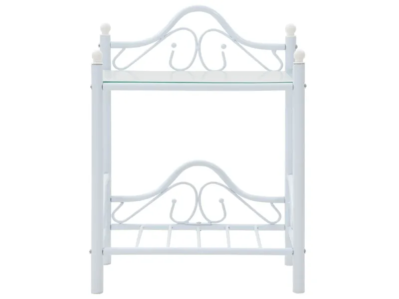 Table de chevet Acier et verre trempé 45 x 30,5 x 60 cm Blanc