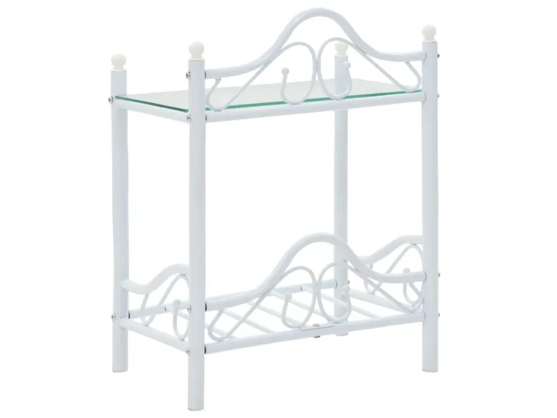 Table de chevet Acier et verre trempé 45 x 30,5 x 60 cm Blanc