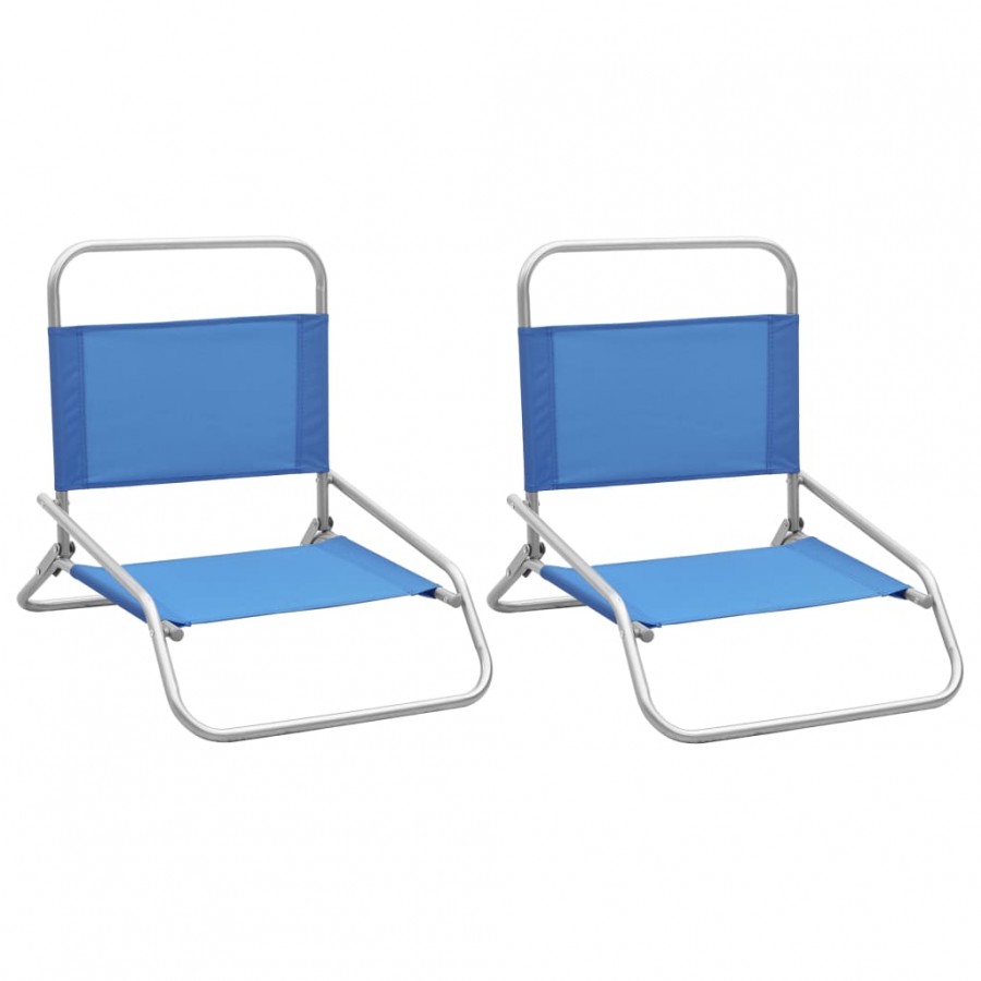 Chaises de plage pliables 2 pcs Bleu Tissu