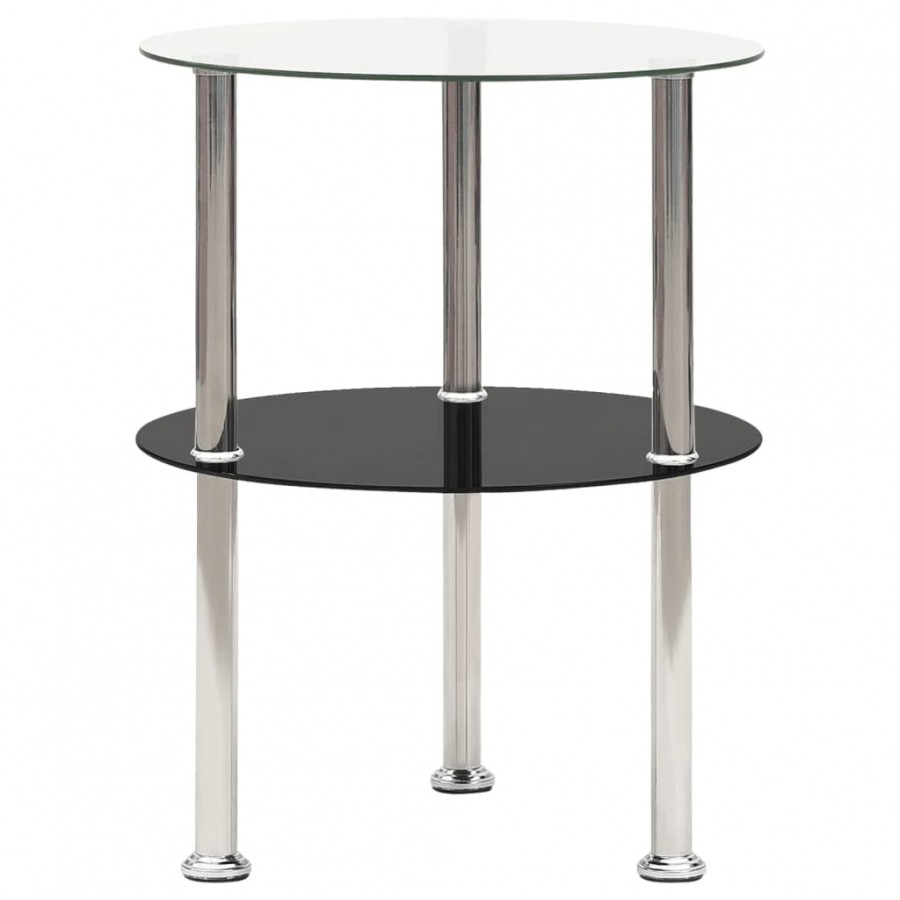 Table d'appoint 2 niveaux Transparent et noir 38cm Verre trempé