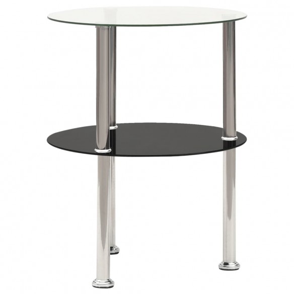 Table d'appoint 2 niveaux Transparent et noir 38cm Verre trempé