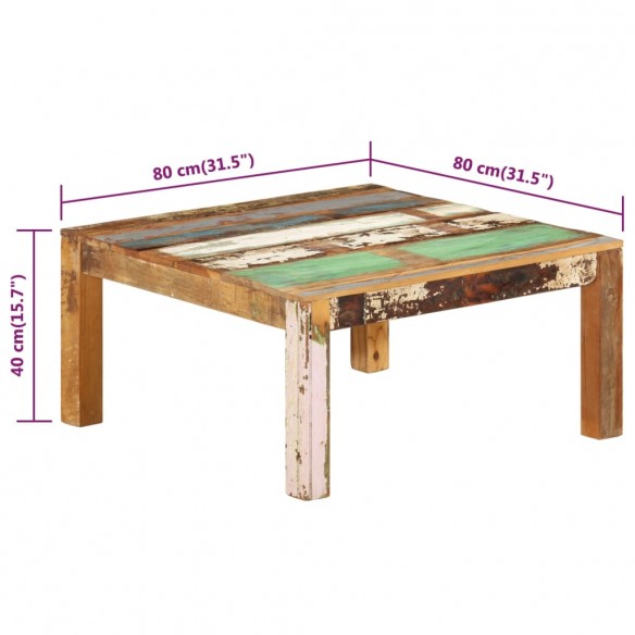 Table basse 80x80x40 cm Bois de récupération massif