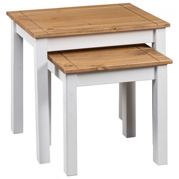 Tables gigognes 2pcs Blanc Bois pin massif Assortiment Panama