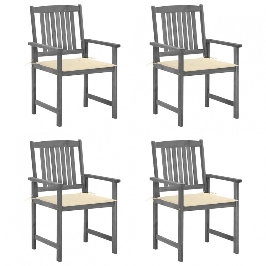 Chaises de jardin avec coussins 4 pcs Gris Bois d'acacia massif