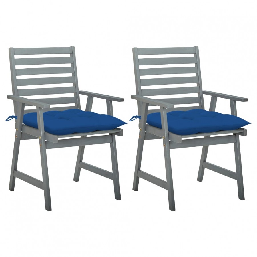 Chaises à dîner d'extérieur 2 pcs avec coussins Acacia massif