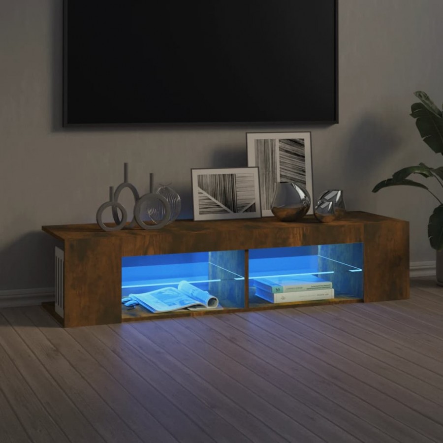 Meuble TV avec lumières LED chêne fumé 135x39x30 cm